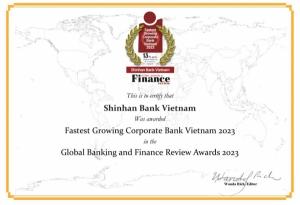 신한베트남은행, 기업금융 부문 GBAF 선정 ‘Fastest Growing Corporate Banking Vietnam’ 수상